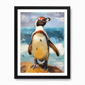 Galapagos Penguin Bleaker Island Colour Block Painting 4 Art Print