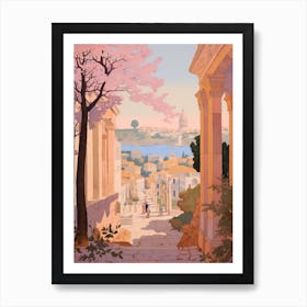 Pula Croatia 1 Vintage Pink Travel Illustration Póster