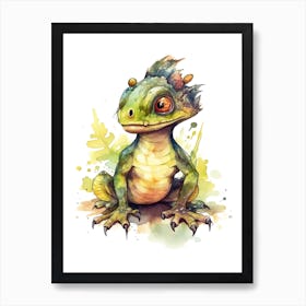 Dilophosaurus Cute Dinosaur Watercolour 1 Art Print