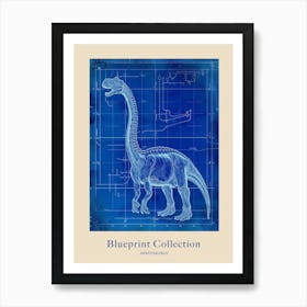 Apatosaurus Dinosaur Blue Print Sketch 6 Poster Art Print