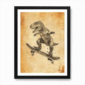 Vintage Maiasaura Dinosaur On A Skateboard 2 Art Print