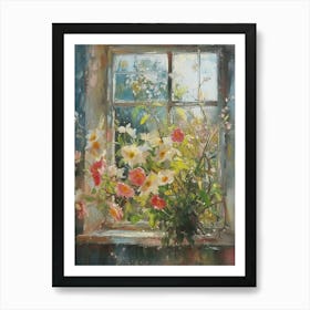 Dahlia Flowers On A Cottage Window 3 Art Print