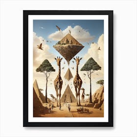 Pyramids And Giraffes Art Print