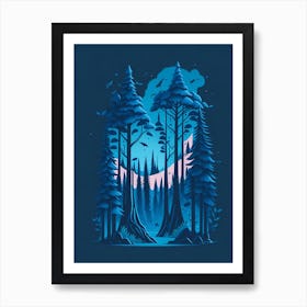 A Fantasy Forest At Night In Blue Theme 83 Art Print