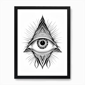 Transcendence, Symbol, Third Eye Simple Black & White Illustration 1 Art Print