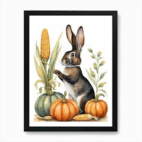Painting Of A Cute Bunny With A Pumpkins (1) Art Print