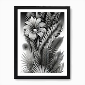 Black And White Tropical Leaves Art Print