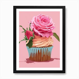 English Roses Painting Rose In A Cupcake 3 Art Print