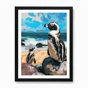 Galapagos Penguin Carcass Island Colour Block Painting 3 Art Print