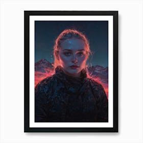 Girl In Front Of Mountains Art Print