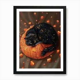 Cat On A Pumpkin Art Print