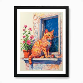 Orange Cat On Window Sill Art Print