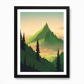 Misty Mountains Vertical Background In Green Tone 27 Art Print