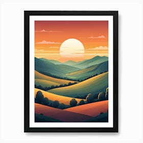 Landscape With Mountains And Sunset Art Print