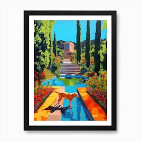 A Painting Of A Dog In Alhambra Gardens, Spain In The Style Of Pop Art 03 Art Print