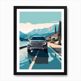 A Gmc Sierra Car In The Lake Como Italy Illustration 2 Art Print