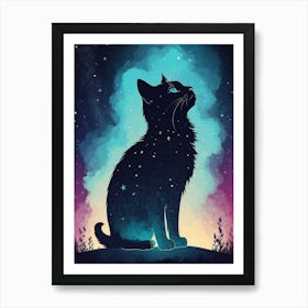 Black Cat In The Night Sky Art Print