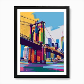 Brooklyn Bridge New York Colourful Silkscreen Illustration 4 Art Print