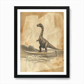 Vintage Brontosaurus Dinosaur On A Surf Board    2 Art Print