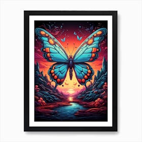 Butterfly At Sunset Art Print