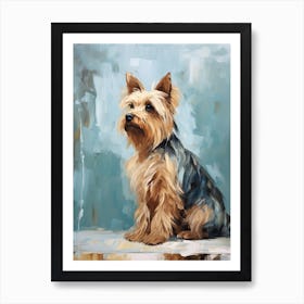 Yorkshire Terrier Dog, Painting In Light Teal And Brown 0 Art Print