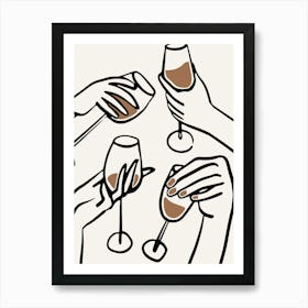 Wine Glass Art Brown Print Art Print