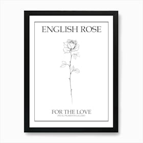 English Rose Black And White Line Drawing 27 Poster Art Print