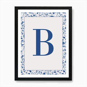 Letter B Monogram Initial Blue Art Print