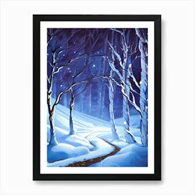 Landscape Outdoors Greeting Card Snow Forest Woods Nature Path Trail Santa S Village Village Art Print