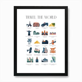 Travel The World, Travel Poster In Cute Illustration Art Print