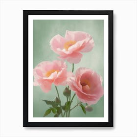 Pink Roses Flowers Acrylic Painting In Pastel Colours 12 Art Print