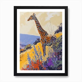 Giraffe On A Hill Illustration 1 Art Print