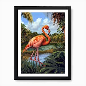 Greater Flamingo Rio Lagartos Yucatan Mexico Tropical Illustration 2 Art Print