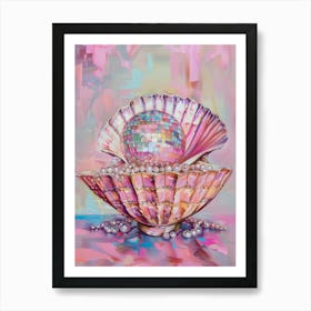 Seashell Disco Ball Beachy Room Decor Coastal Mirror Ball Pearls Art Print