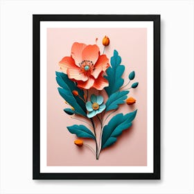 Paper Flowers On A Pink Background Art Print