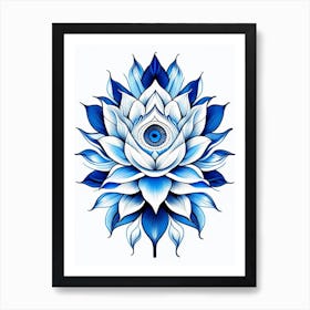 Lotus Flower, Symbol, Third Eye Blue & White 1 Art Print