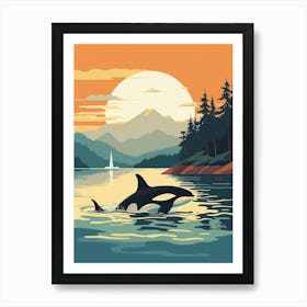 Orca Sunset & The Mountains Graphic Design 3 Art Print