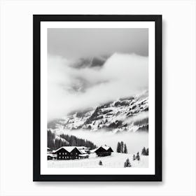 Wengen, Switzerland Black And White Skiing Poster Art Print