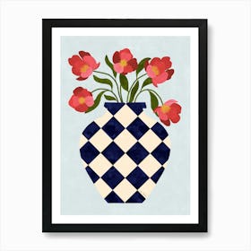 Roses and Checkered Vase Art Print