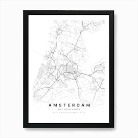 Amsterdam Netherlands White Map Art Print