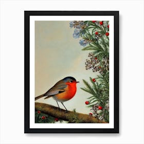 European Robin Haeckel Style Vintage Illustration Bird Art Print