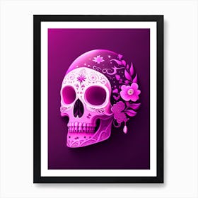 Skull With Celestial Themes 2 Pink Mexican Art Print