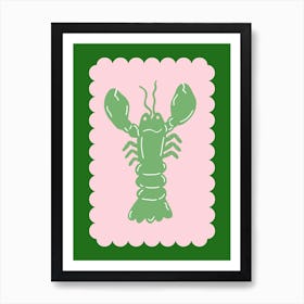 Lobster Scallop Green On Pink Art Print