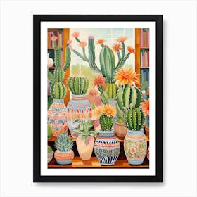 Cactus Painting Maximalist Still Life Melocactus Cactus 4 Art Print