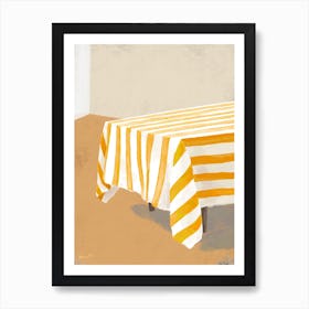 sunny empty room with striped tablecloth Art Print