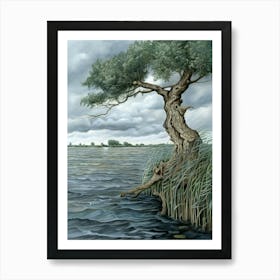 Tree By The Water Art Print