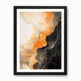 Black And Orange Flow Asbtract Painting 0 Art Print
