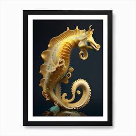 Golden Seahorse 1 Art Print