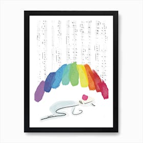 Person Sleeping Under Rainbow Umbrella Feeling Safe And Protected while the rain is music Art Print