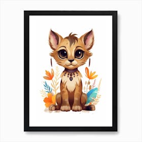 Watercolour Jungle Animal Baby Puma 2 Art Print